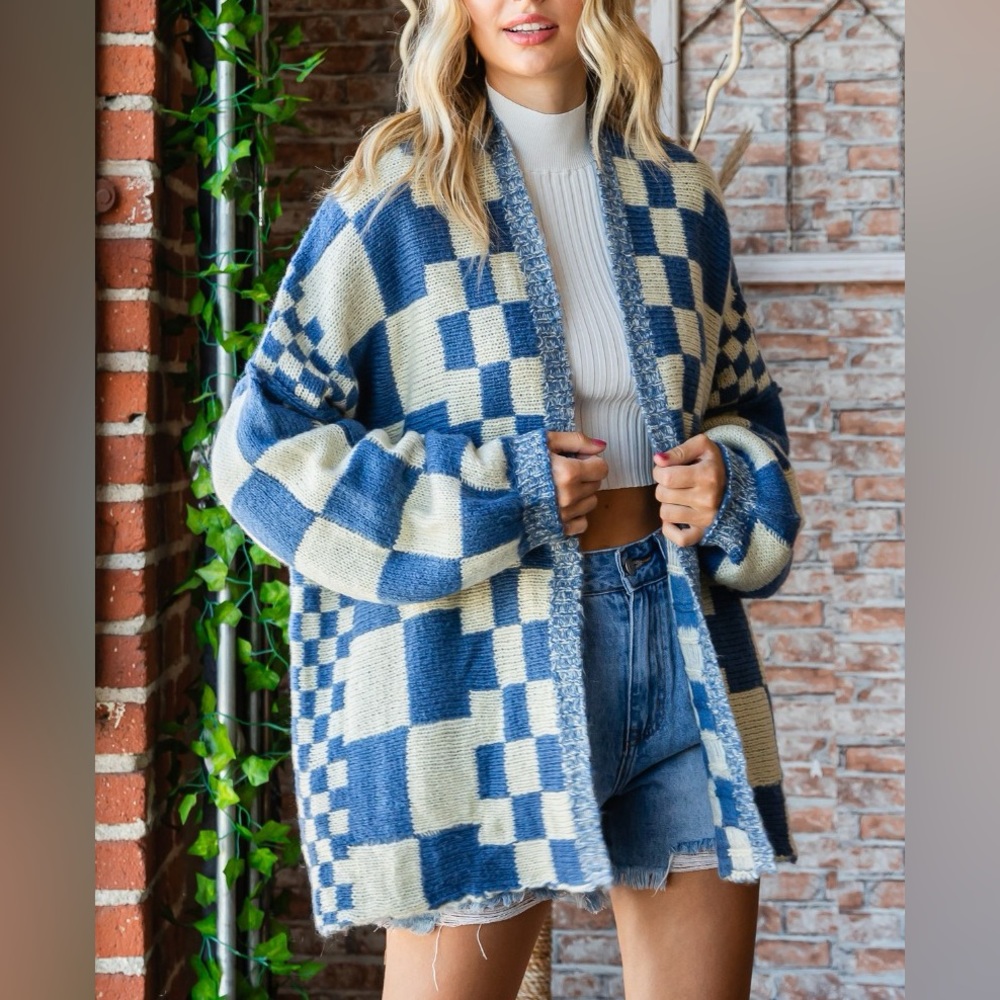 CHECKERED BLOCK CARDIGAN NWOT. NEVER WORN/LISTED TO SELL
